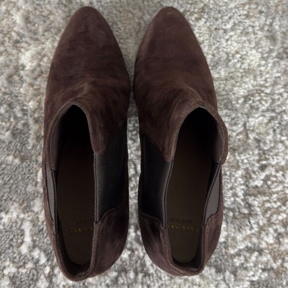 Cole Haan Womens Size 6.5B Suede Ankle Boots Stiletto Heels Brown Pull On - Picture 8 of 11